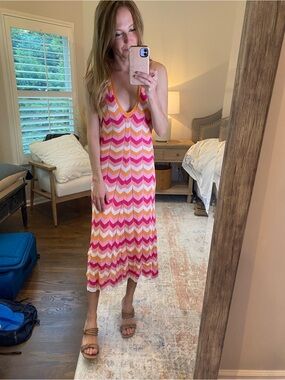 Petal & Pup Pink, Orange and Cream Chevron Knit Dress